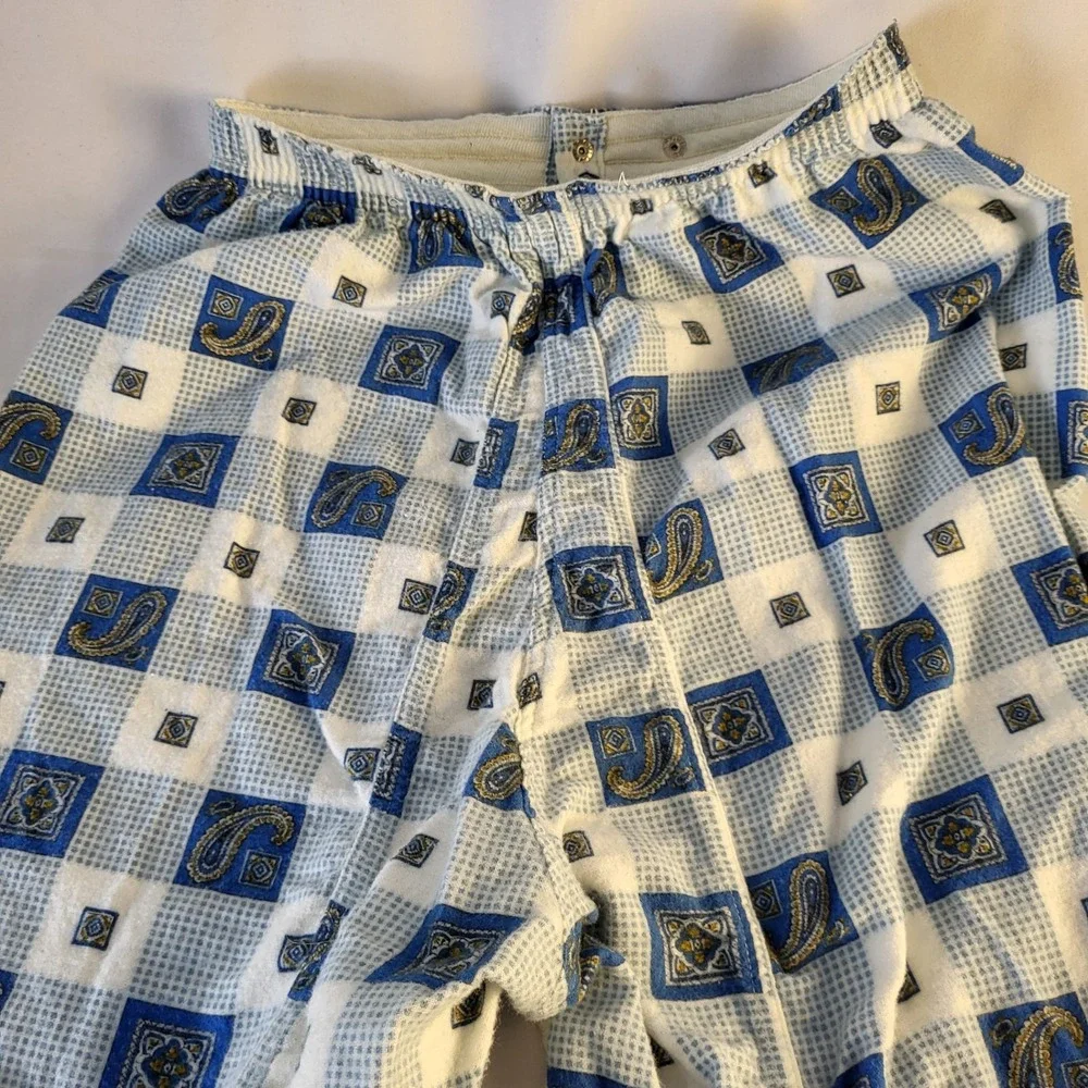 Towncraft Men's S Pajamas Penney's Sanforized Cotton Flannel Blue Plaid Paisley
